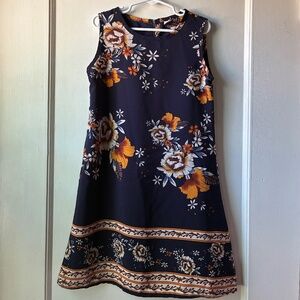 Navy blue Girls Floral Print Sleeveless Dress
